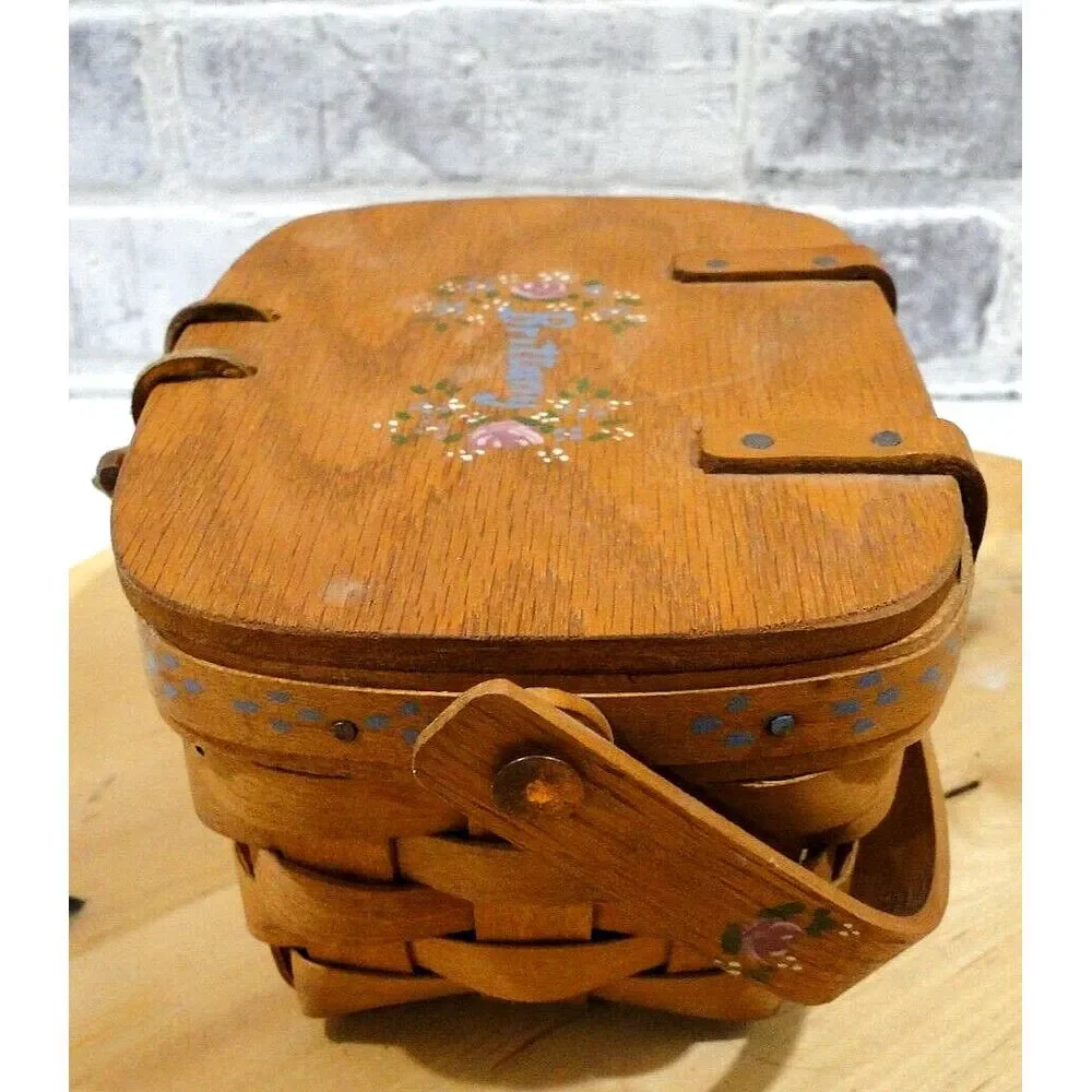 LONGABERGER VINTAGE 1994 HEARTLAND SMALL PURSE BASKET W/LID HAND PAINTED Brittan